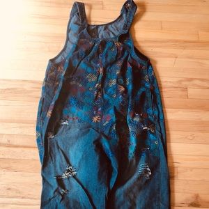 Floral, denim jumpsuit